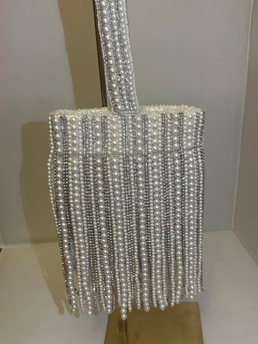 White Beaded Bag with pearl & rhinestone